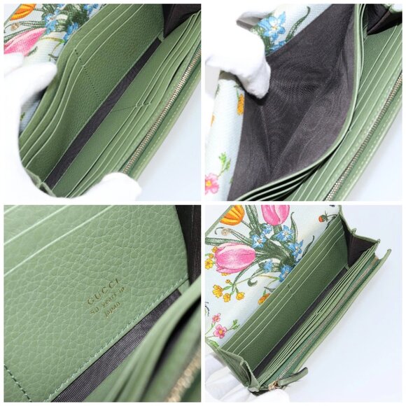 GUCCI Flora Continental Wallet Leather Green - Picture 14 of 15